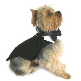 Black Dog Harness Tuxedo w/Tails, Bow Tie, and Cotton Collar (Size: XX-Small)