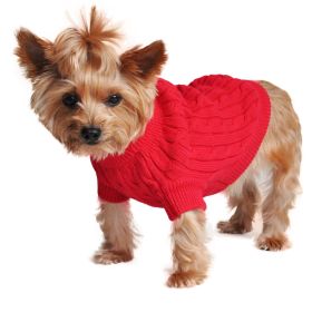 Dog Cable Knit 100% Cotton Sweater (Color: Fiery Red, Size: XX-Small)