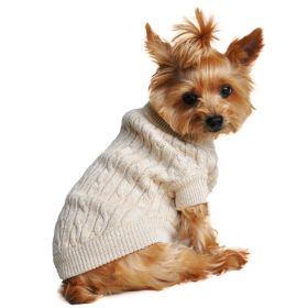Dog Cable Knit 100% Cotton Sweater (Color: Oatmeal, Size: XX-Small)