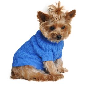 Dog Cable Knit 100% Cotton Sweater (Color: Riverside Blue, Size: XX-Small)
